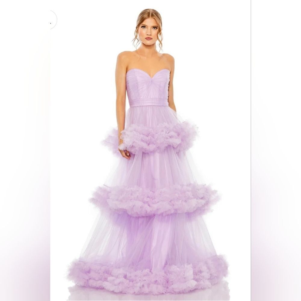 Mac Duggal 68490 Strapless Ruffle Tulle Tiered Gown NWT sz 12 Orchid Purple